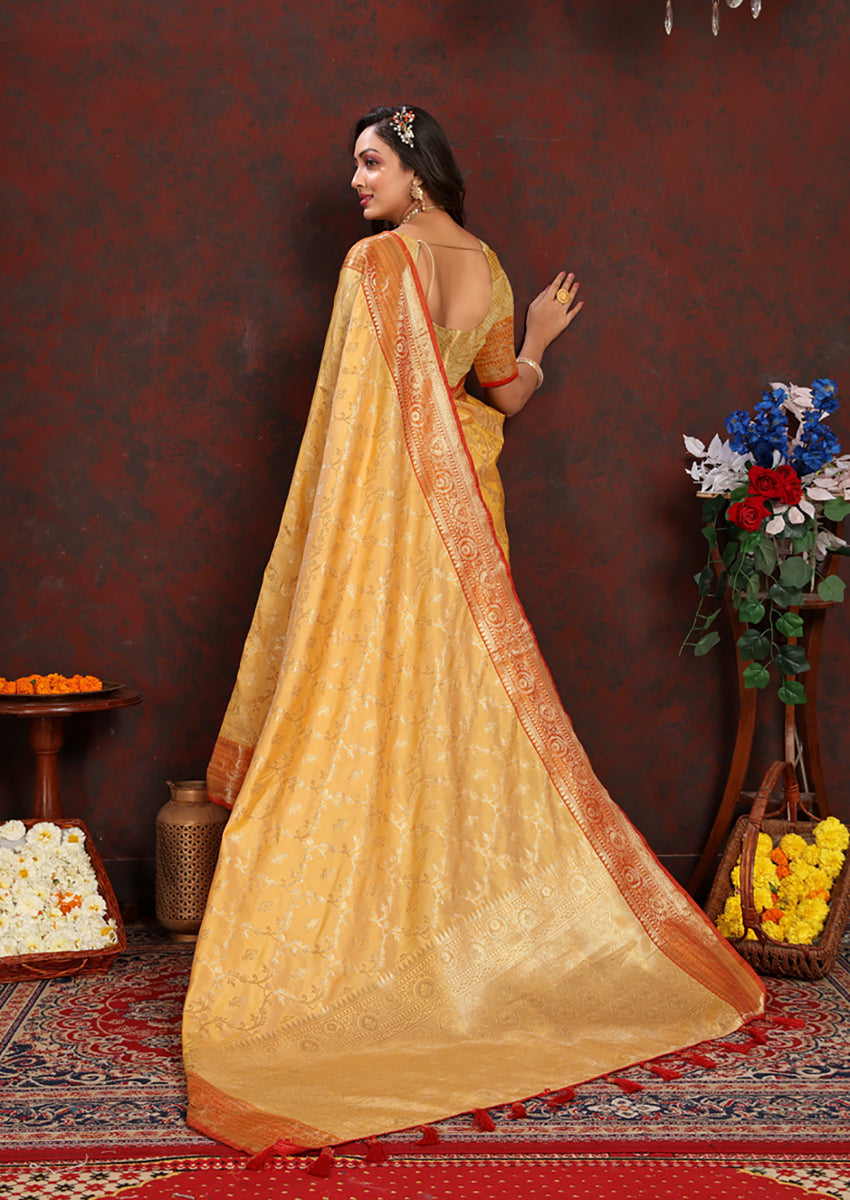 Gold Soft Katan Silk Saree with Rich Zari Woven Pallu