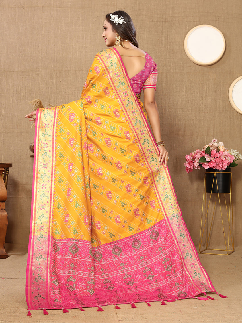 Gold Patola Silk Saree with Zari Meenakari Woven Pallu