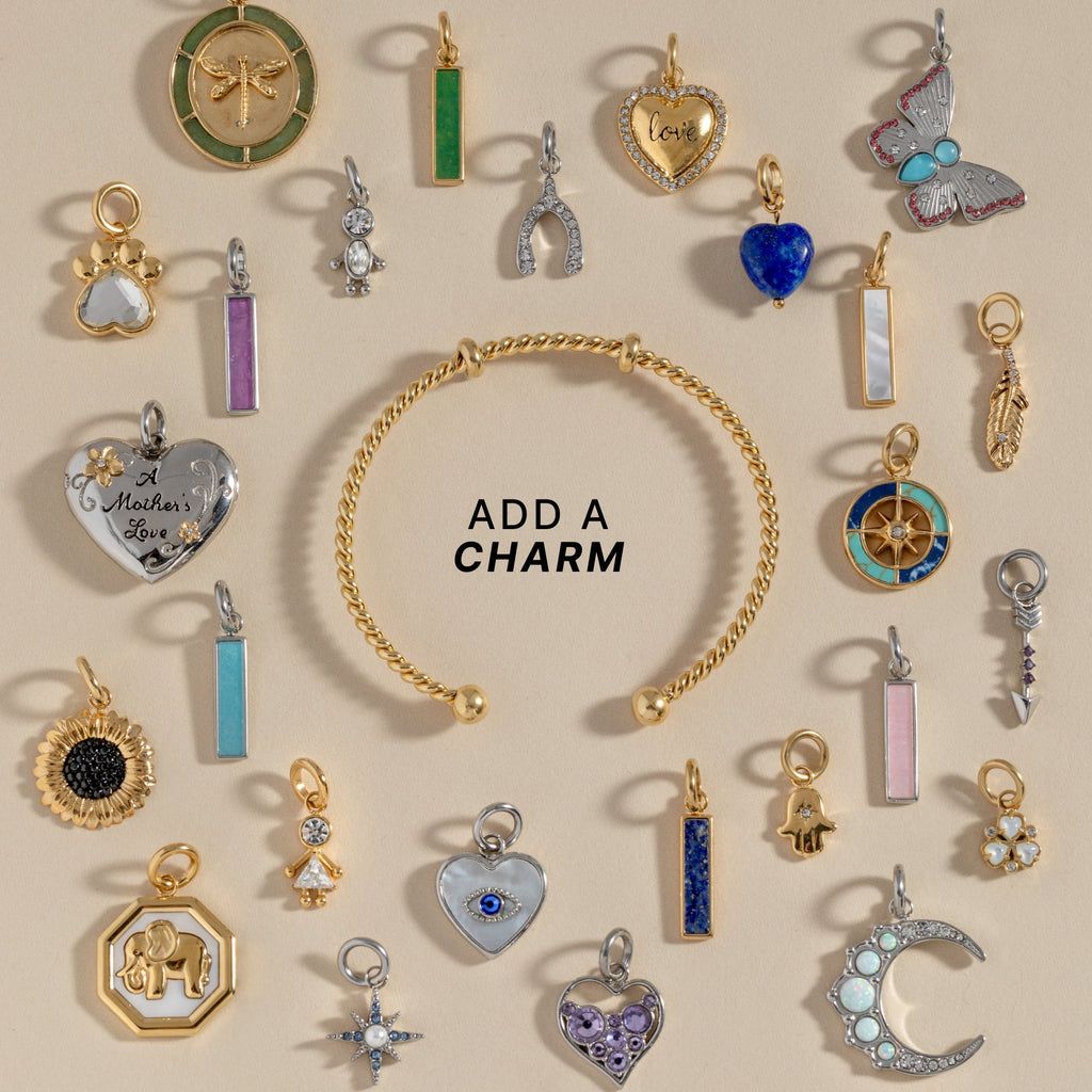 French Rope Charm Bracelet Cuff with Removable End Caps