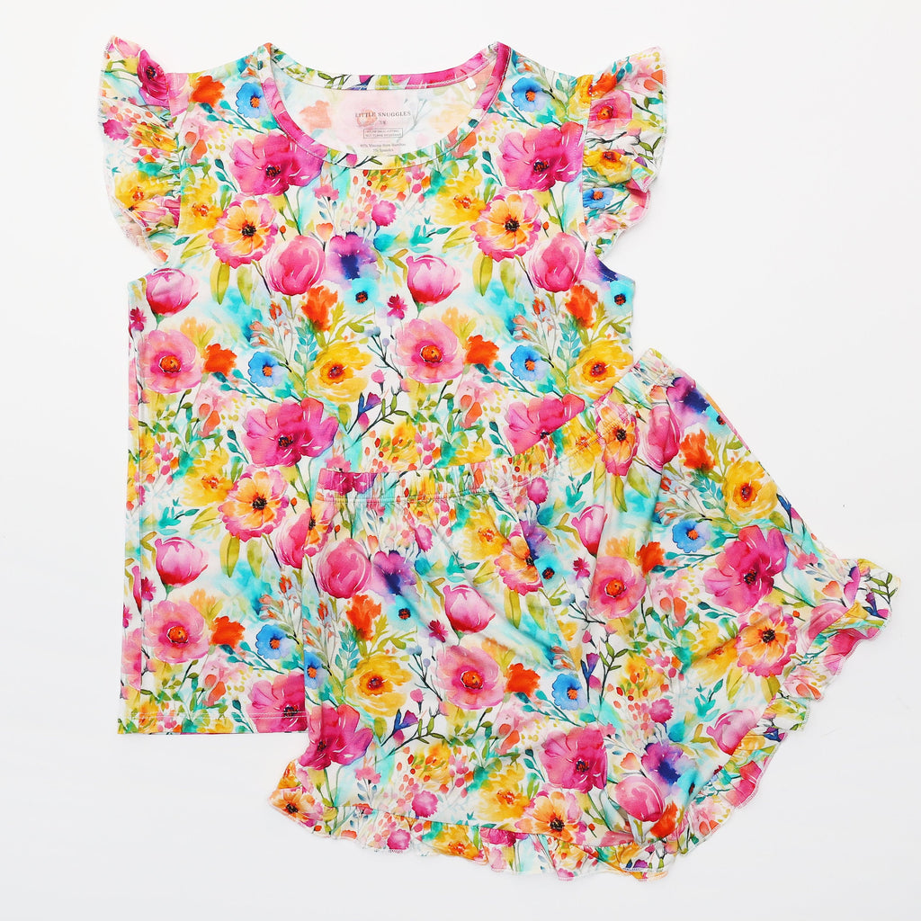 Golden Blooms - Bamboo Flutter Sleeve & Shorts Lounge Set