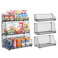 X-cosrack Stackable Wire Basket 3 Tier Countertop& Wall Mounted Metal Storage Basket for Kitchen Pantry Cabinet Muti-functional Open Front Bin Organizer for Food Fruit Snack Black