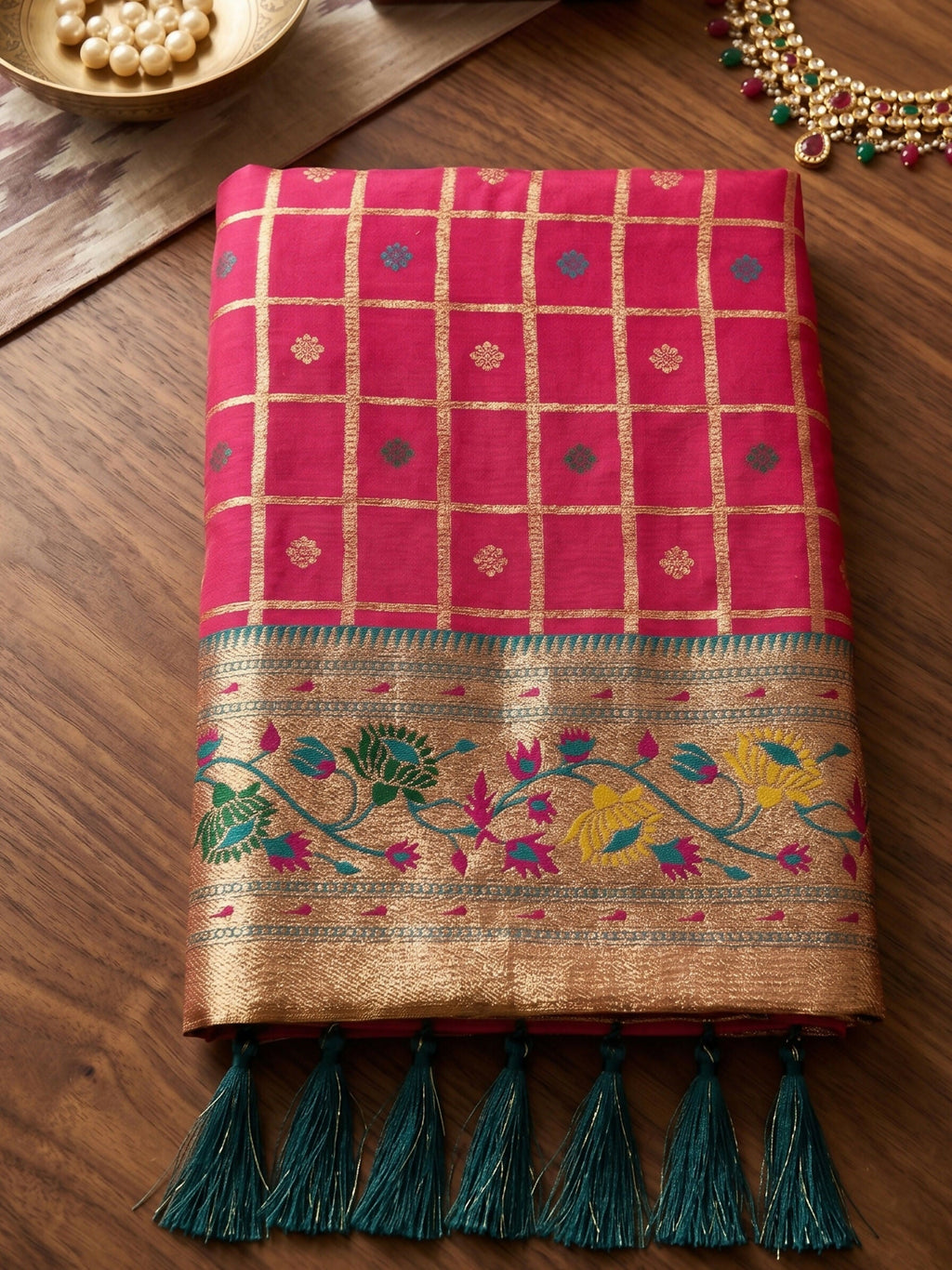 Rani Pink Banarasi Silk Blend Saree for Royal Elegance