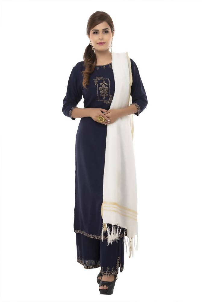 Elegant white slub cotton dupatta styled with ethnic wear