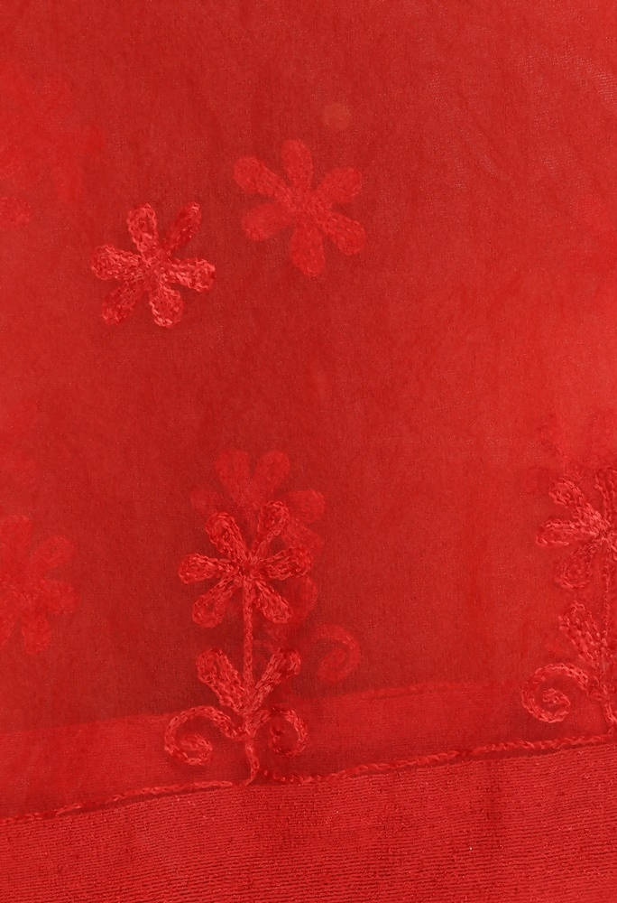 Red Orgenza Chikan Work Dupatta for Festive Occasions