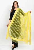 Lemon yellow organza dupatta with mirror stripe embroidery detail