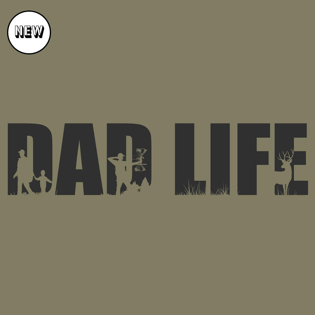 Dad Life Hunting Tee with American Flag Sleeve Print - Olive Green