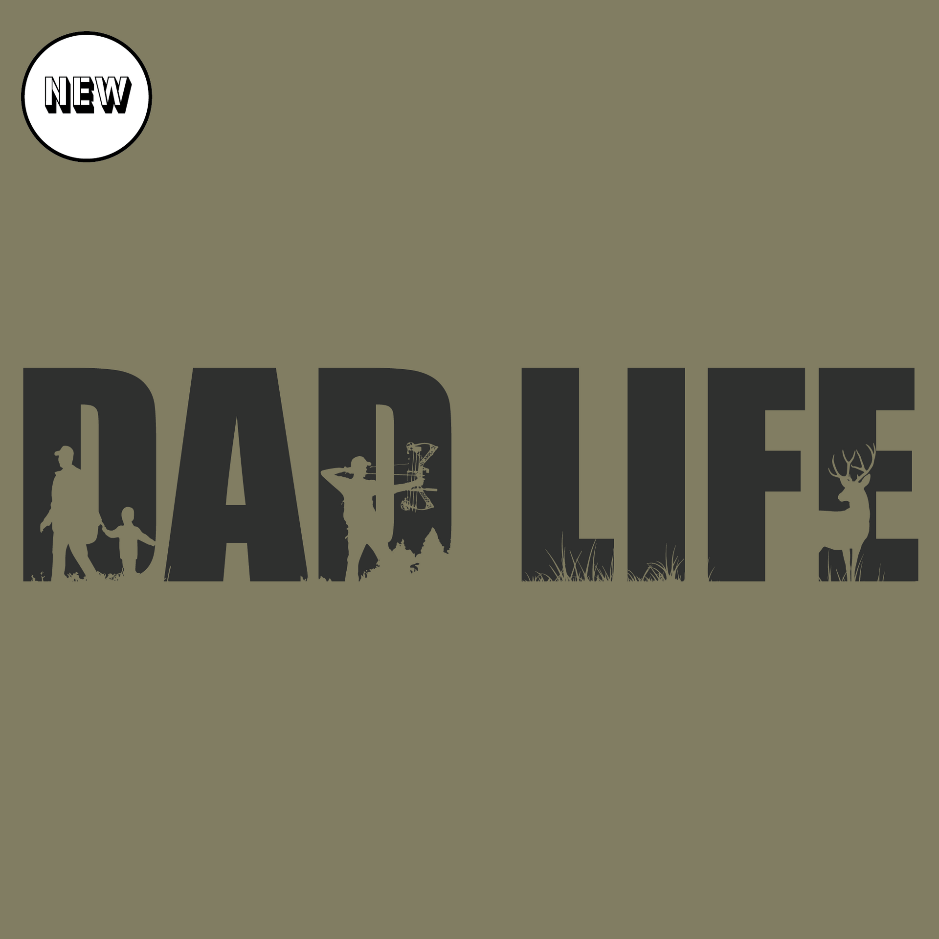 Dad Life Hunting Tee with American Flag Sleeve Print - Olive Green