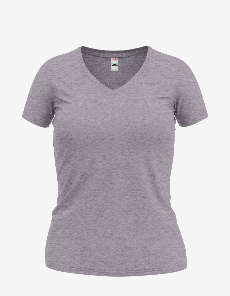 Women's Dark Grey V-Neck Short Sleeve Basic Everyday Tee - Image 10
