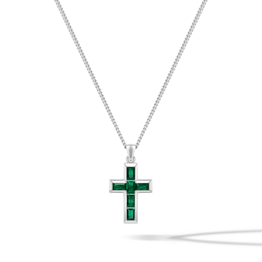 Gemstone Cross Pendant with Emerald in Sterling Silver