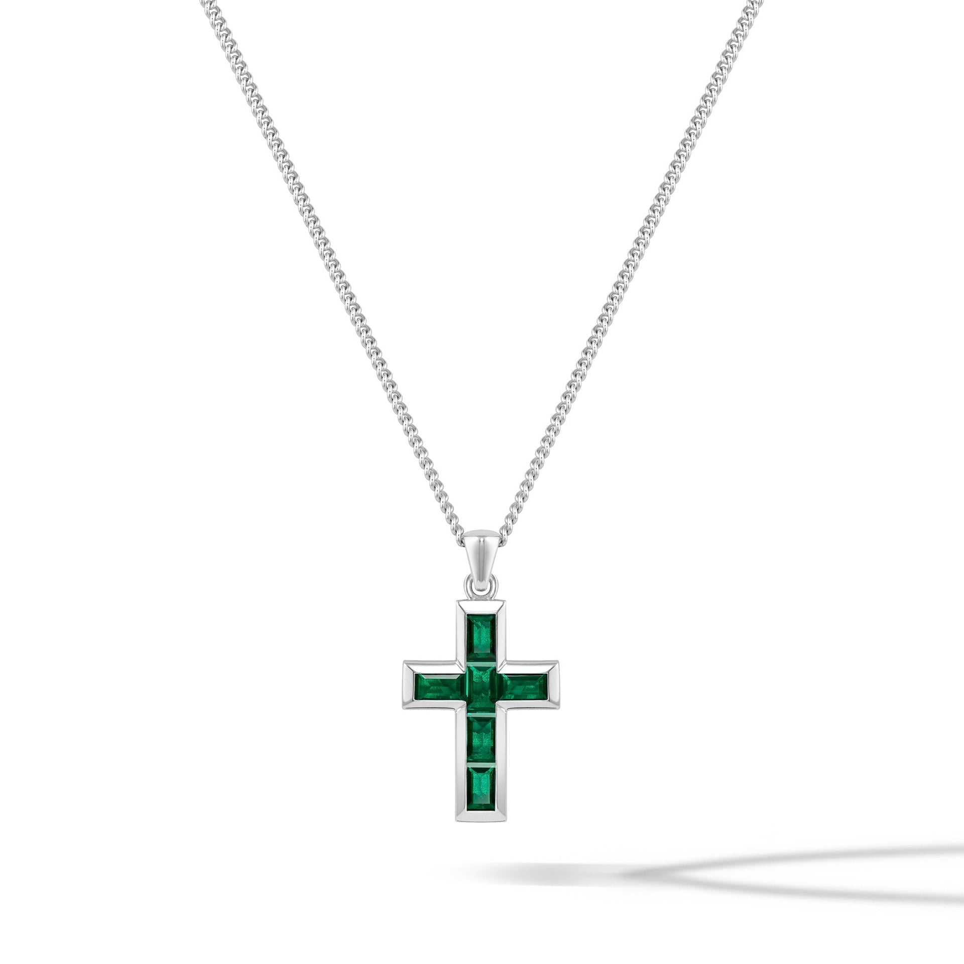 Gemstone Cross Pendant with Emerald in Sterling Silver