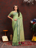 Green Soft Katan Silk saree with elegant Zari woven pallu