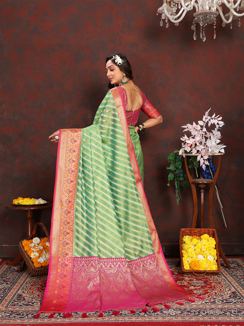 Green Organza Silk Saree with Rich Meenakari Weaving Pallu