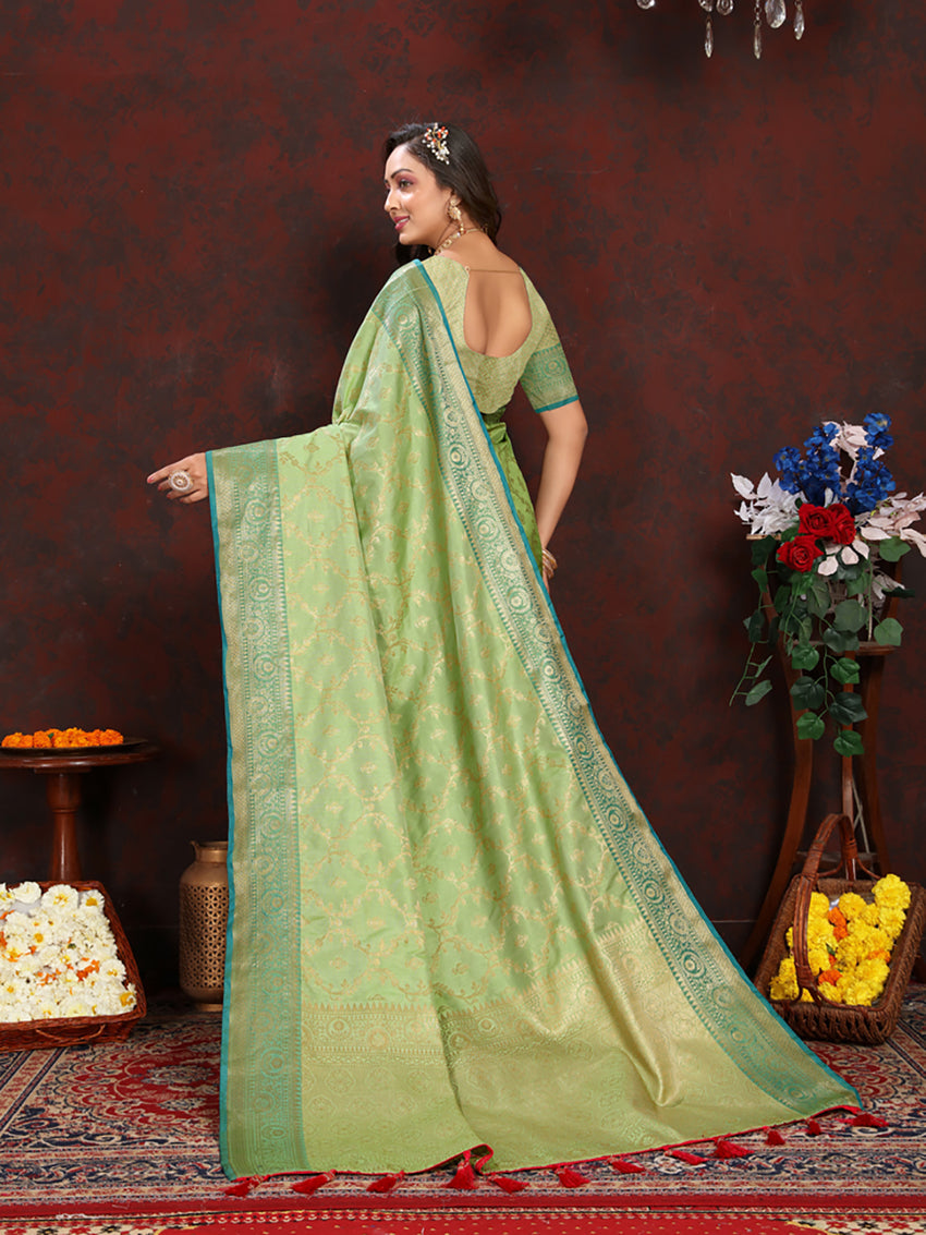 Green Soft Katan Silk Saree with Zari Weaving Pallu