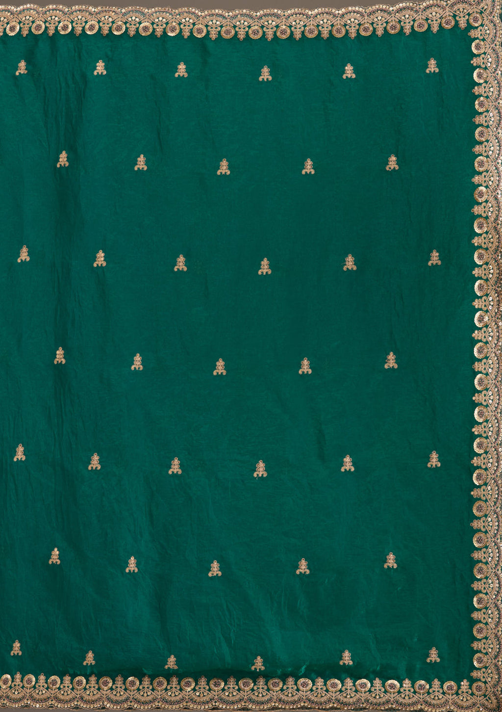 Green Fendi Satin Saree with Heavy Embroidery and Sequence Work