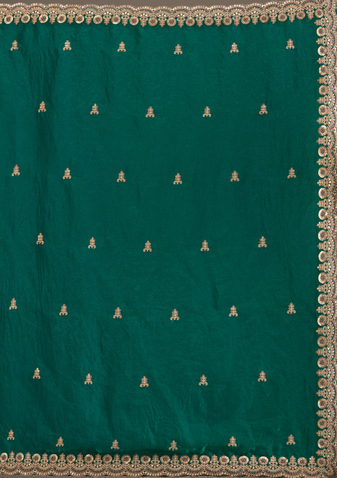 Green Fendi Satin Saree with Heavy Embroidery and Sequence Work