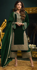 Premium green velvet salwar suit material with sequence embroidery
