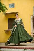 Green Vichitra Silk Anarkali Gown with Multi-Thread Embroidery