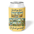 Collapsible 12oz can cooler featuring Greetings from F--k Yourself text design