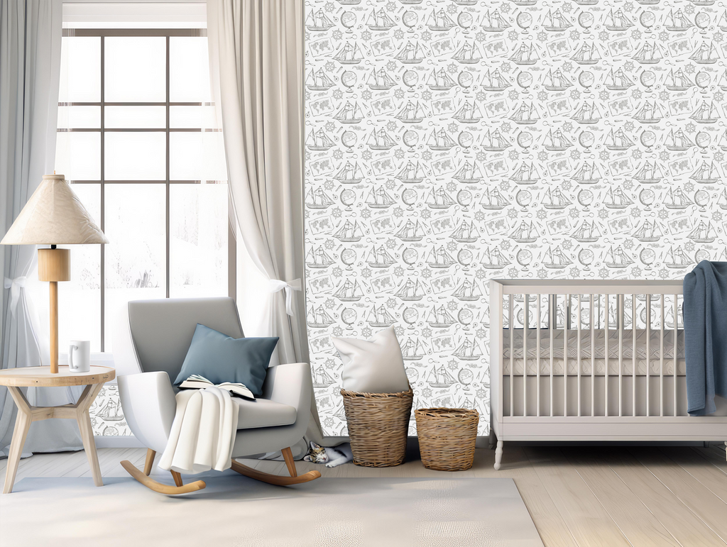 Turner Removable Wallpaper in Blue-Grey, White and Beige