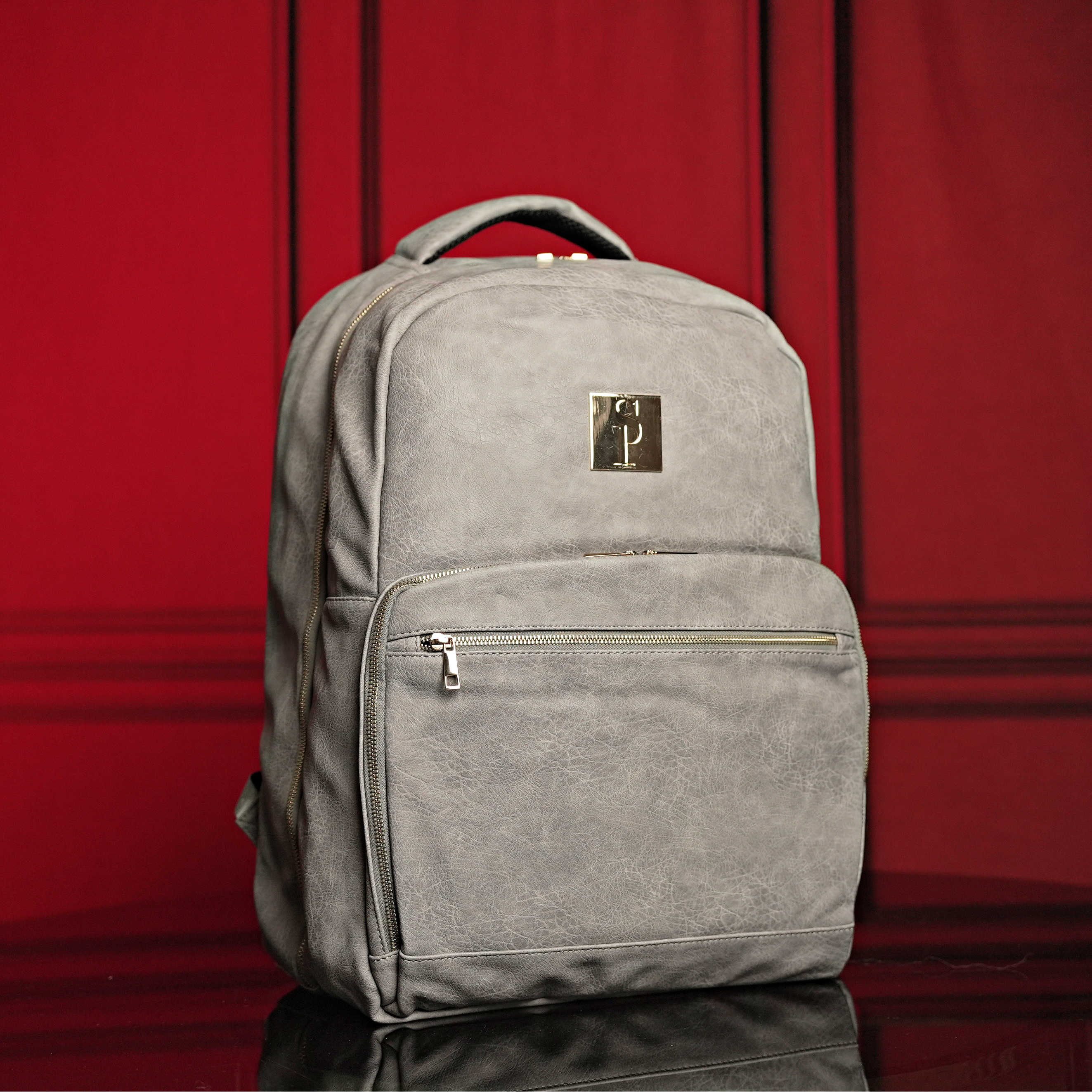 Grey Leather Commuter Bag