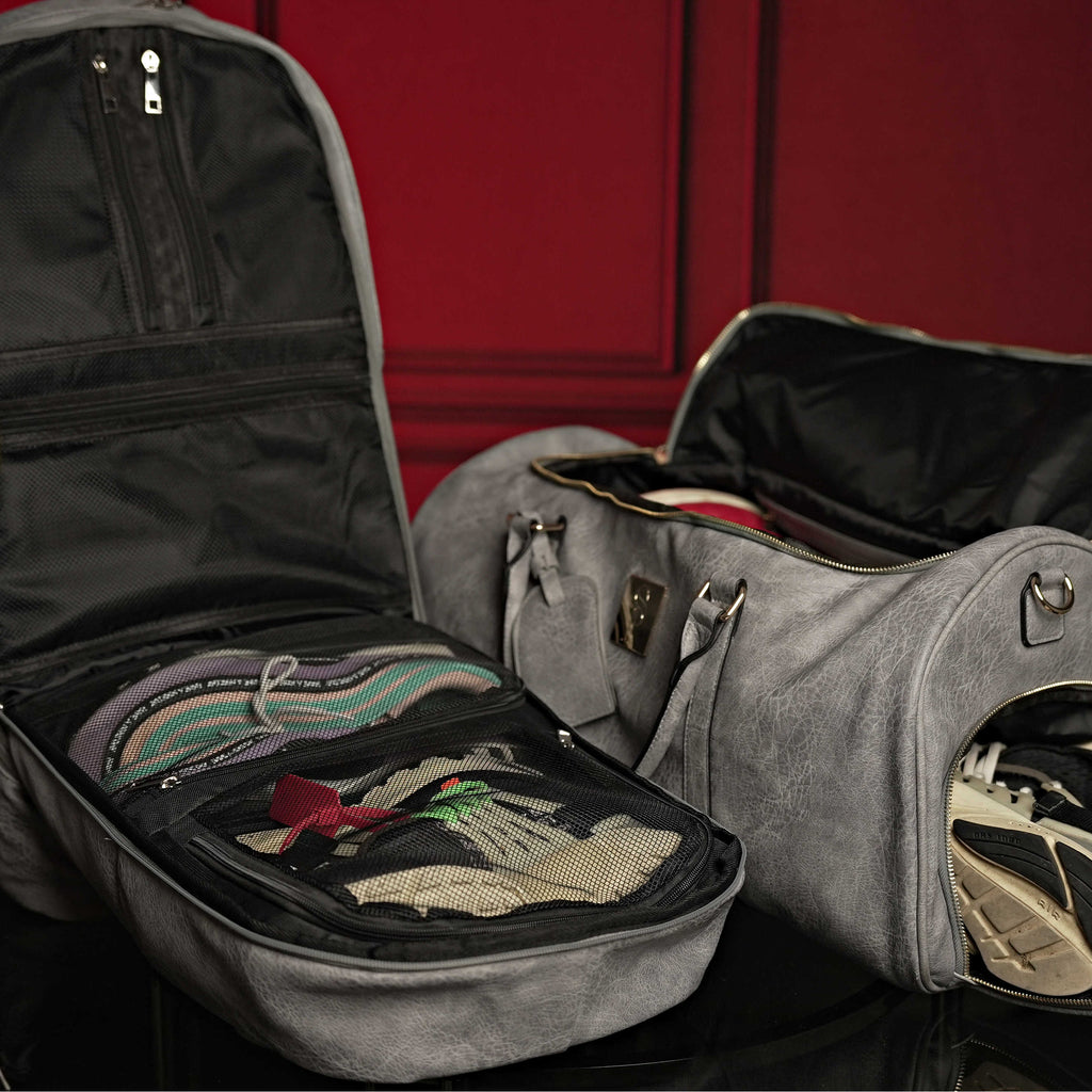 Grey Tumbled Leather Signature Bag Set (Signature Backpack and Duffle Bag)