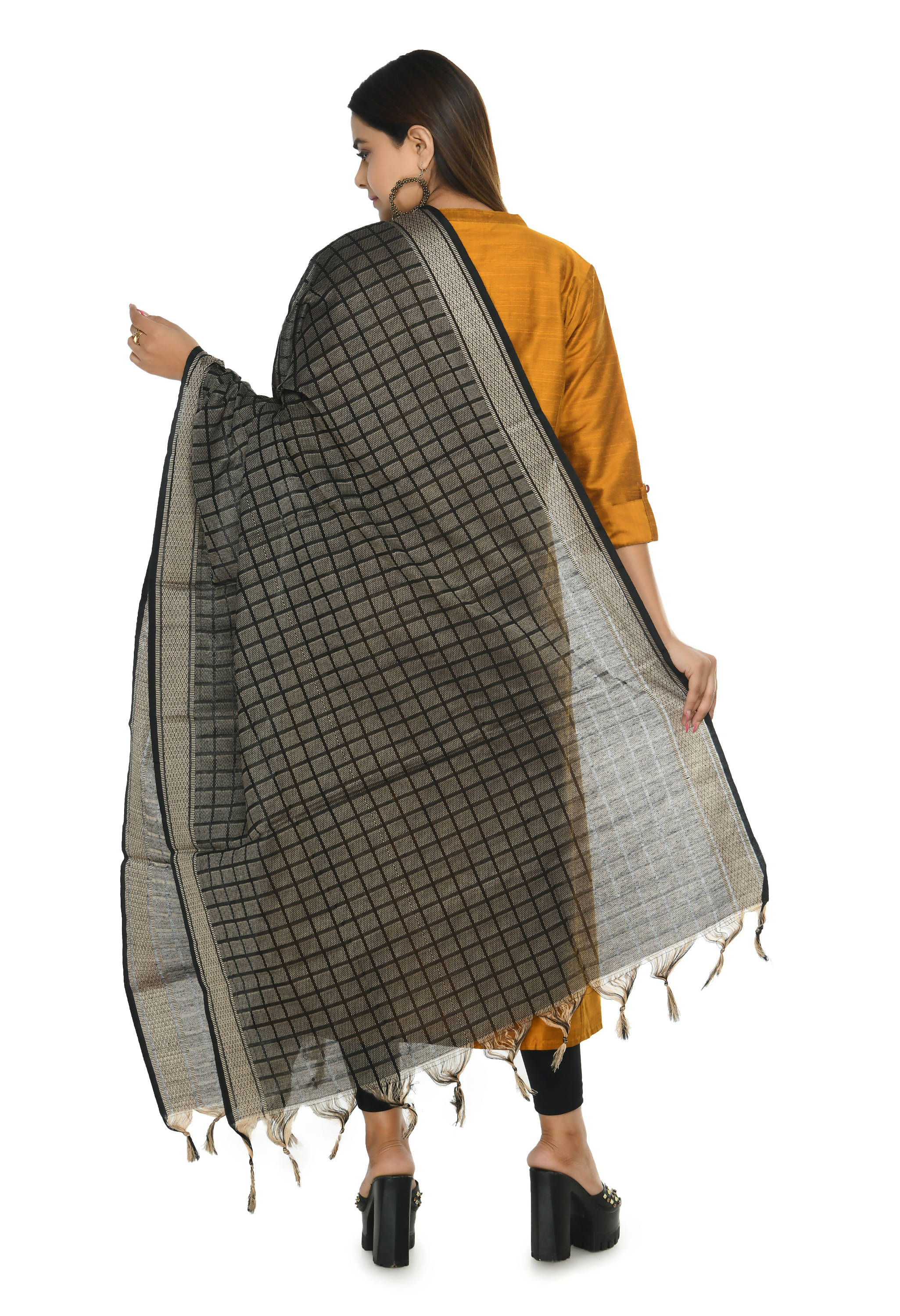 Black Handloom Cotton Dupatta - Classic Versatile Ethnic Wear