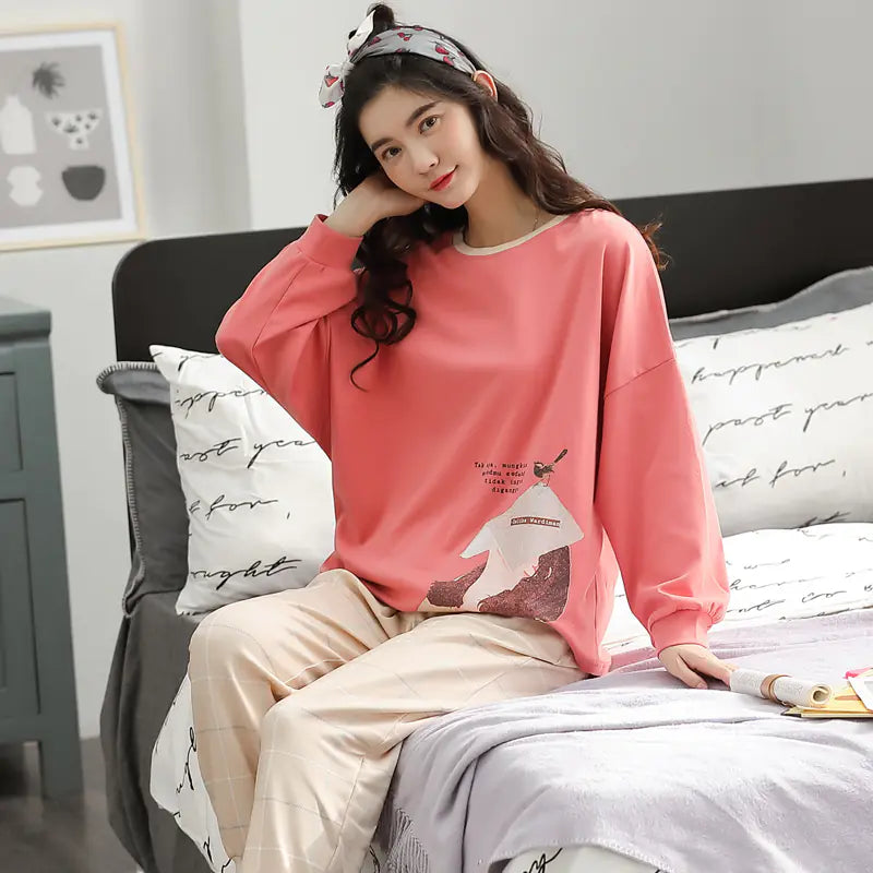 Cute Winter Cartoon Print Women's Pajama Set