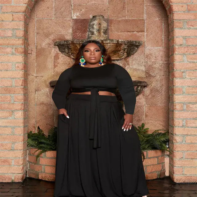 Women's Two-Piece Long Sleeve Crop Top and Maxi Skirt Set - Image 4