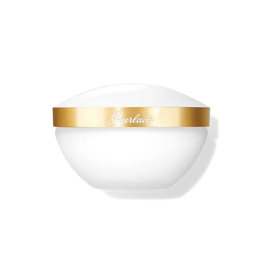 Guerlain Shalimar Body Creme in a luxe white and metallic gold 6.7 oz jar