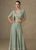 Vegaa Fashion Mint Green Georgette Embroidered & Hand Work Jacket Style Co-Ord Set