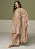 Light Peach Chinon Silk Embroidered Sharara Suit for Weddings