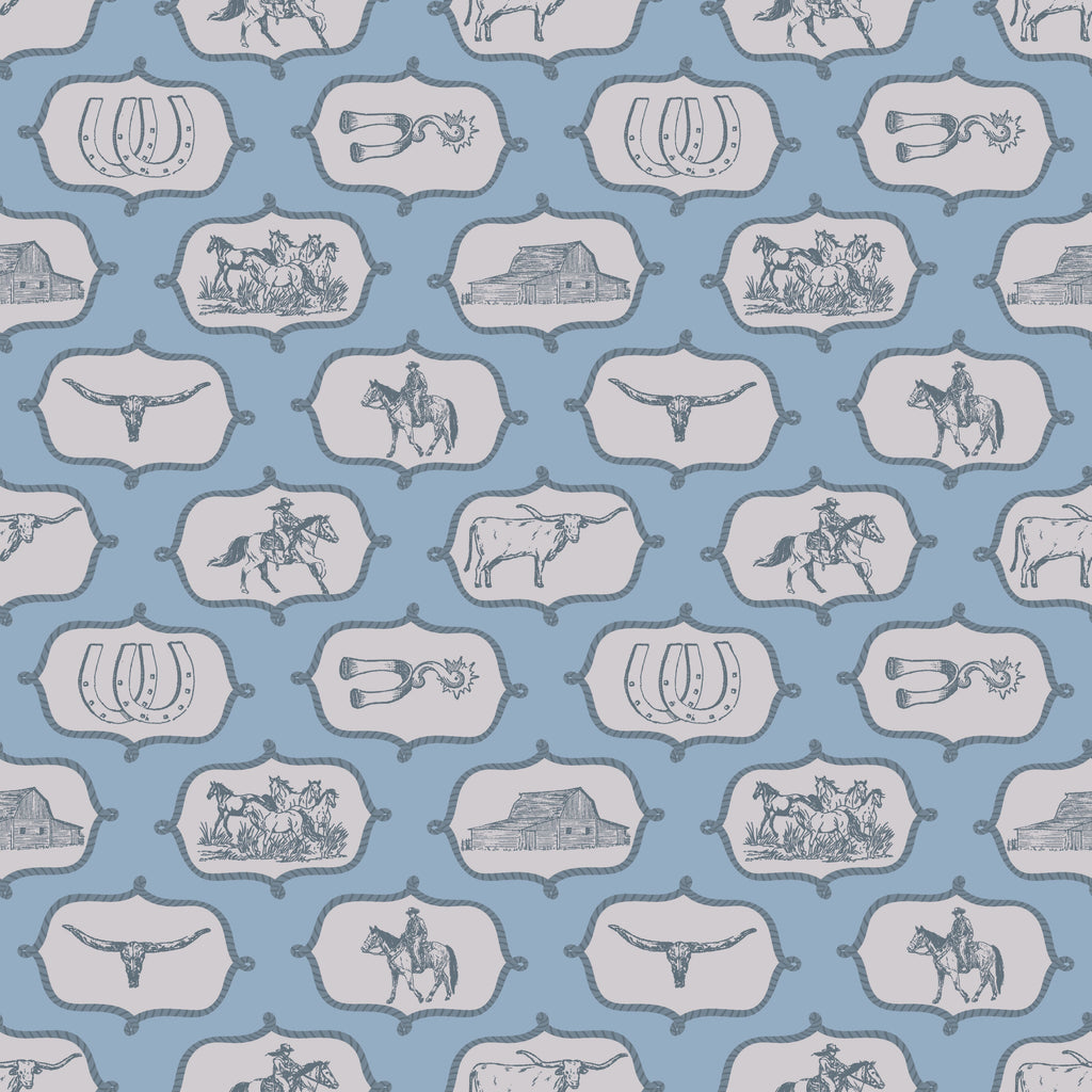 Gus Removable Wallpaper in Blue and Grey Rustic Western Style