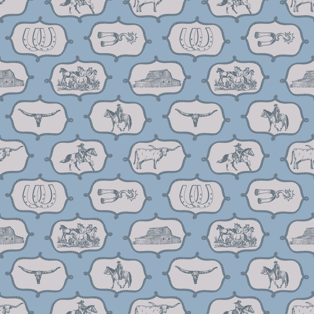 Gus Removable Wallpaper in Blue and Grey Rustic Western Style