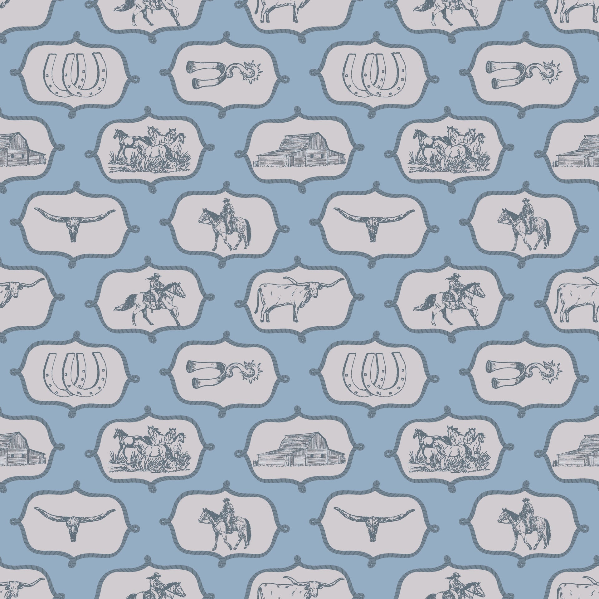 Gus Removable Wallpaper in Blue and Grey Rustic Western Style