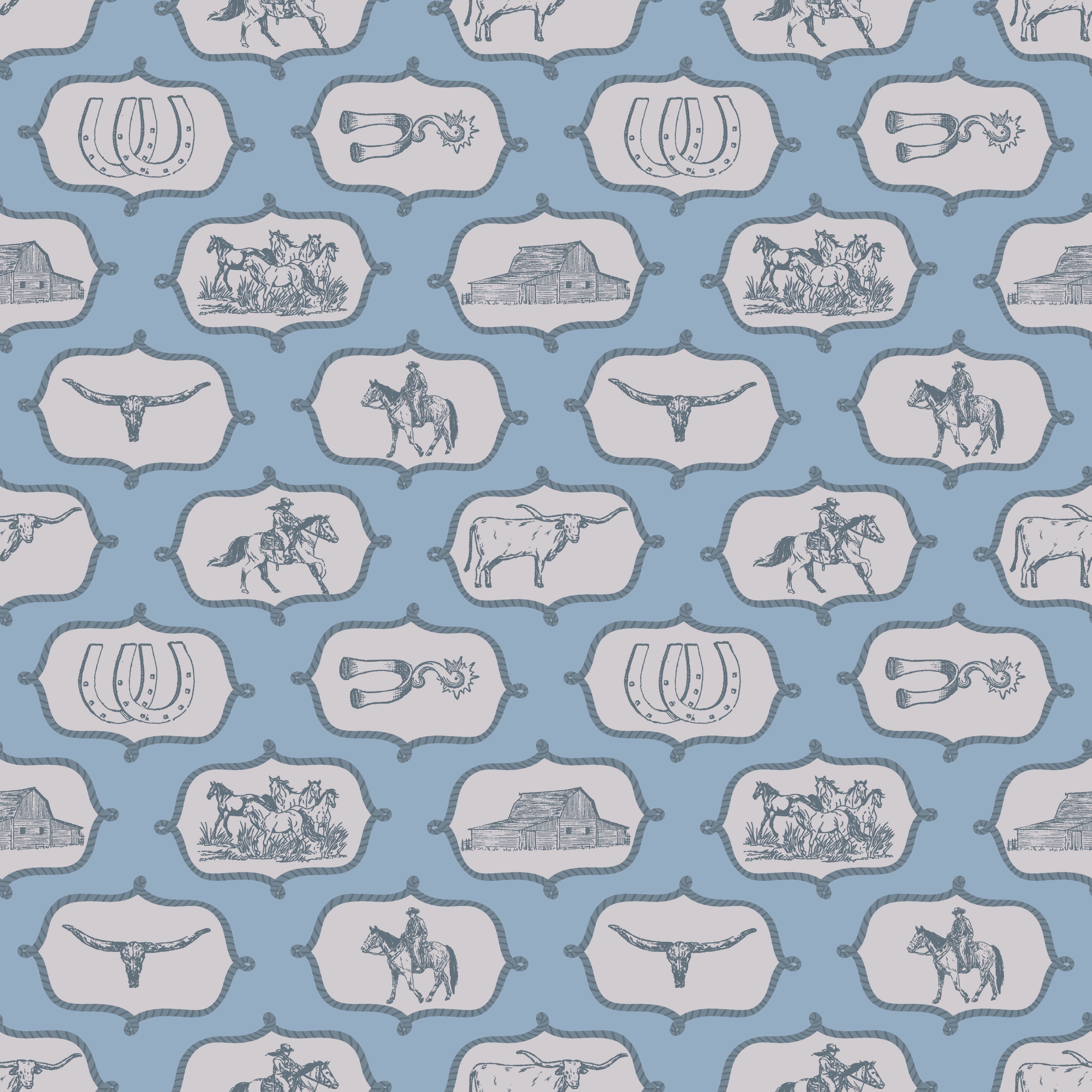 Gus Removable Wallpaper in Blue and Grey Rustic Western Style