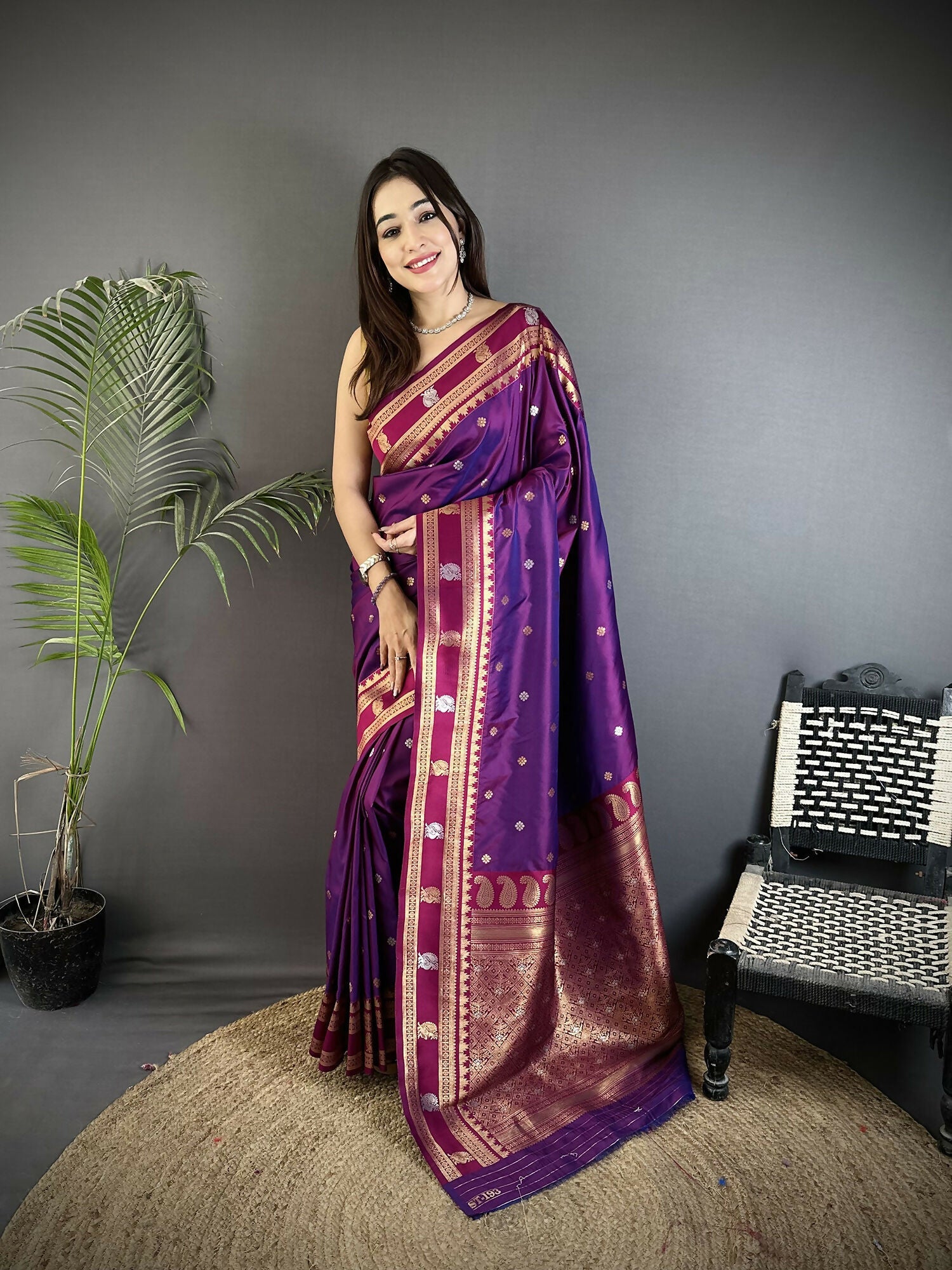 Purple Banarasi Soft Silk Woven Saree with intricate woven designs