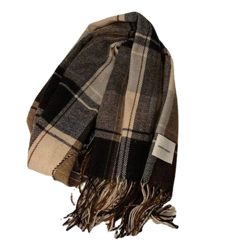 Women's Retro Plaid Tassel Scarf for Warm Winter Style - Image 6