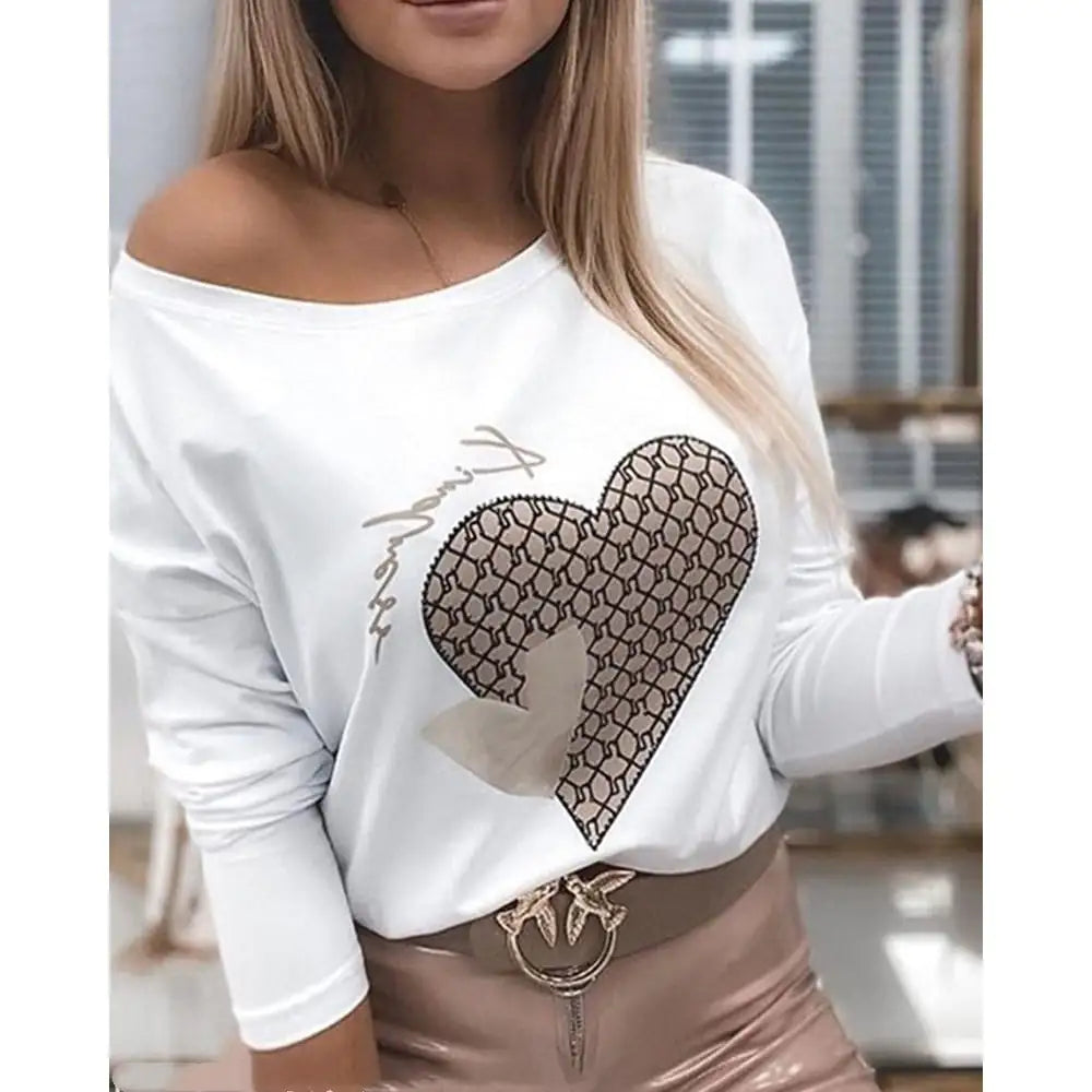 Women's Off-the-Shoulder Long Sleeve Heart Graphic Blouse - Image 11