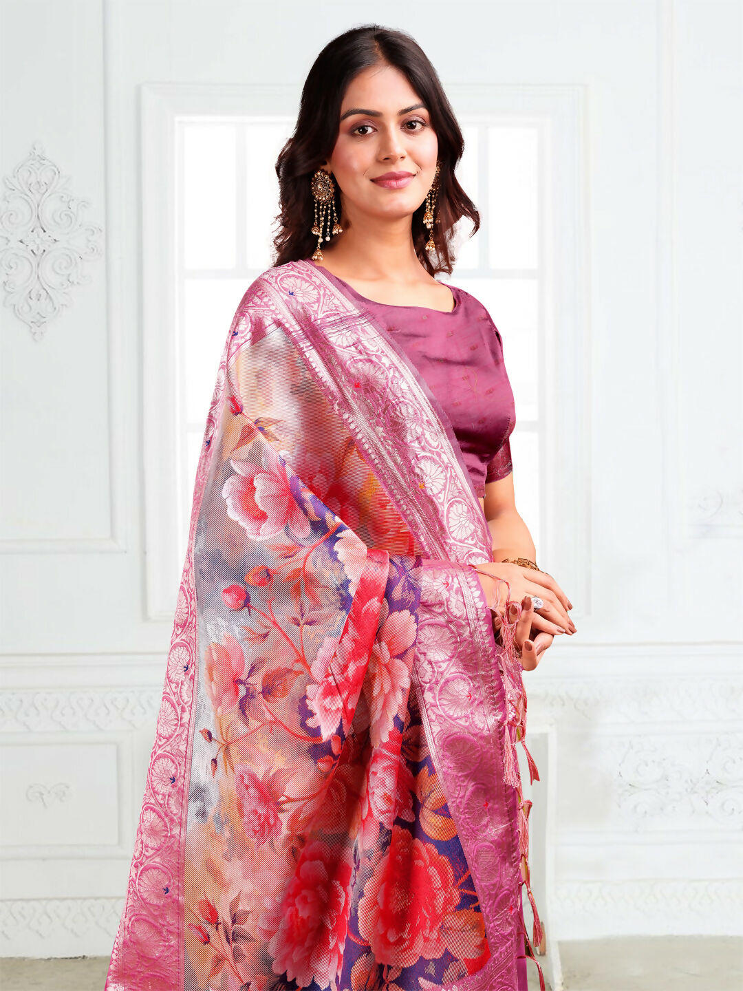 Pink Linen Cotton Saree with Matching Blouse Piece