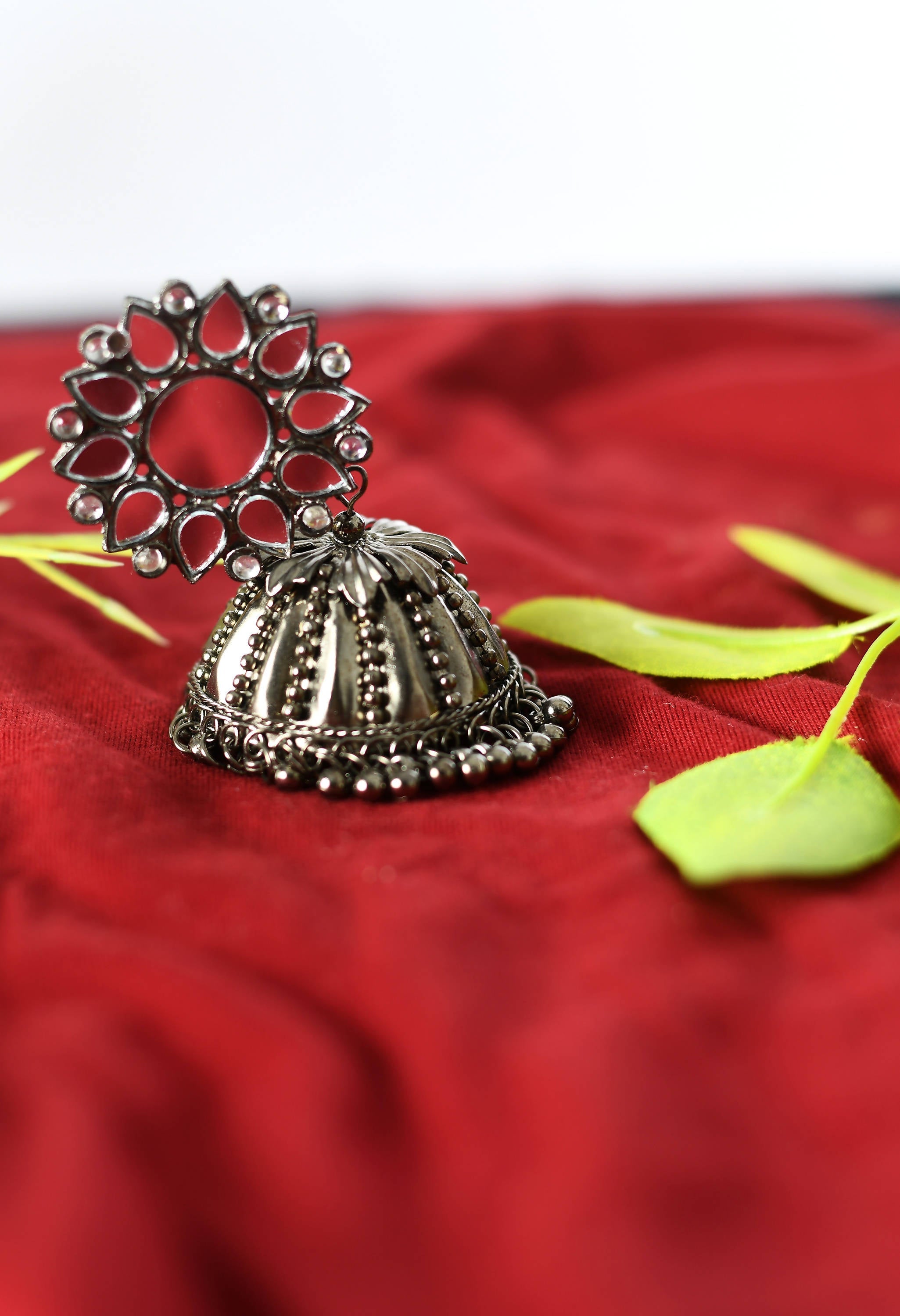 Silver-Plated Mirror Work Jhumka Earrings for Traditional Elegance