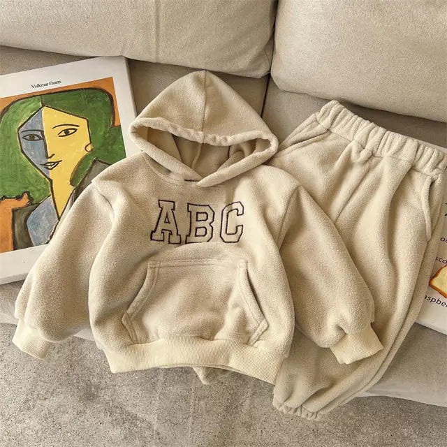 Kids' Autumn Winter Fleece Letter Sweatshirt Set