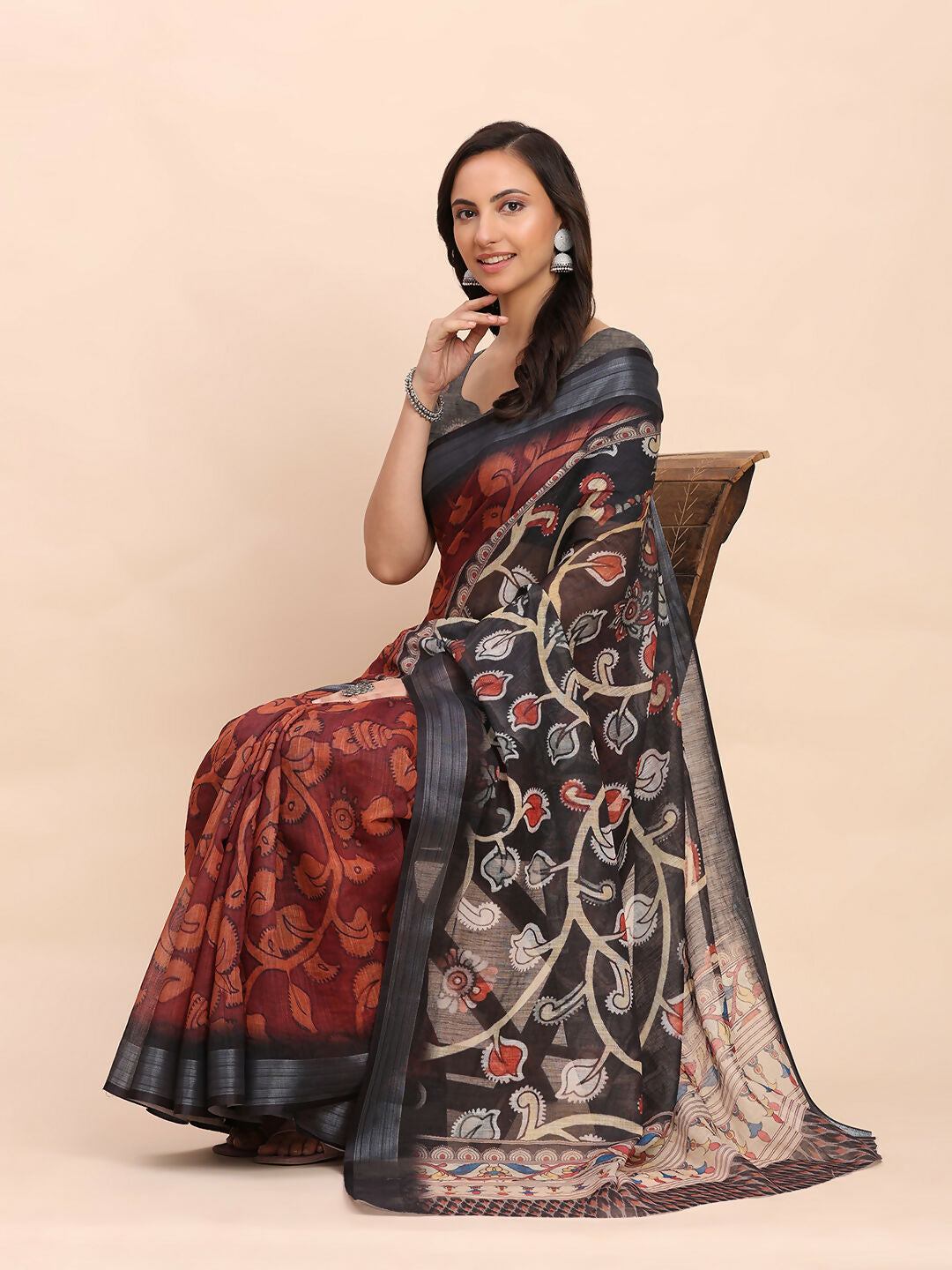 Shree Shyam Fashion Linen Cotton Maroon Saree
