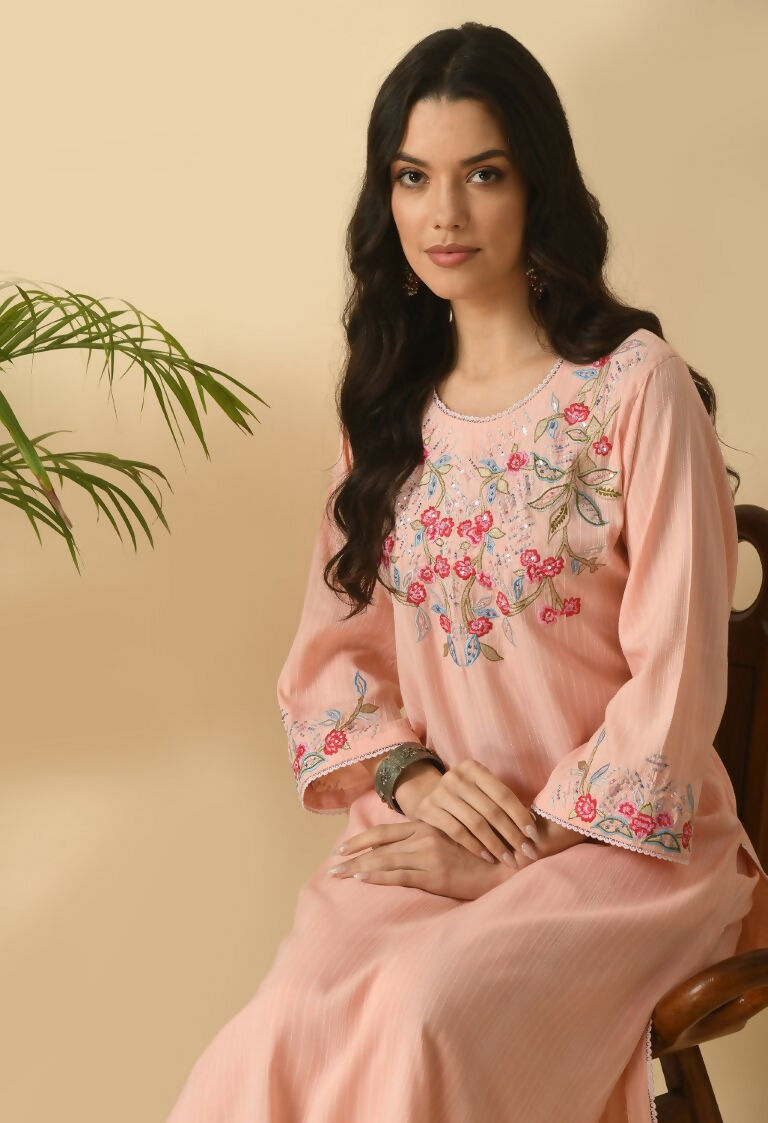 Peach Cotton Rayon Kurta Set - Soft Everyday Ethnic Wear