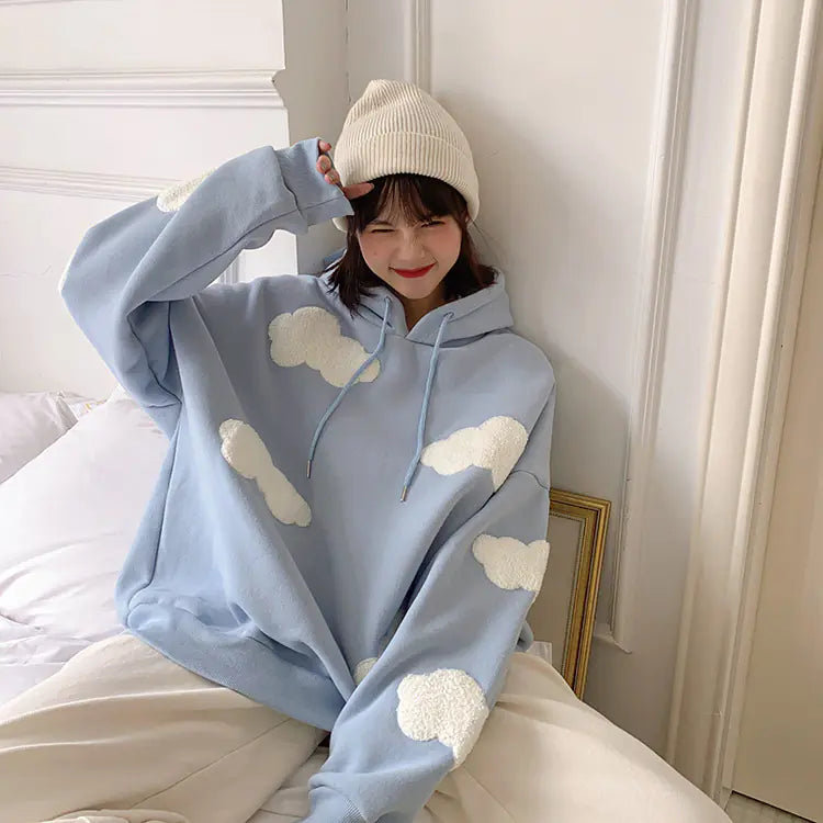 Hooded Fleece Sweatshirt with Cloud Design