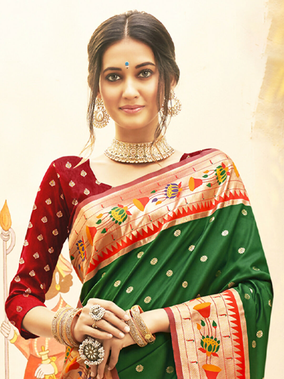 Shree Shyam Fashion Silk Blend Dark Green Saree