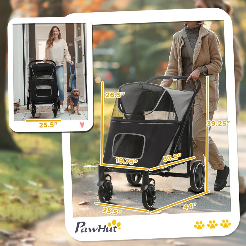 One-Click Foldable Stroller for Large Medium Small Dogs, Pet, Cats with Storage