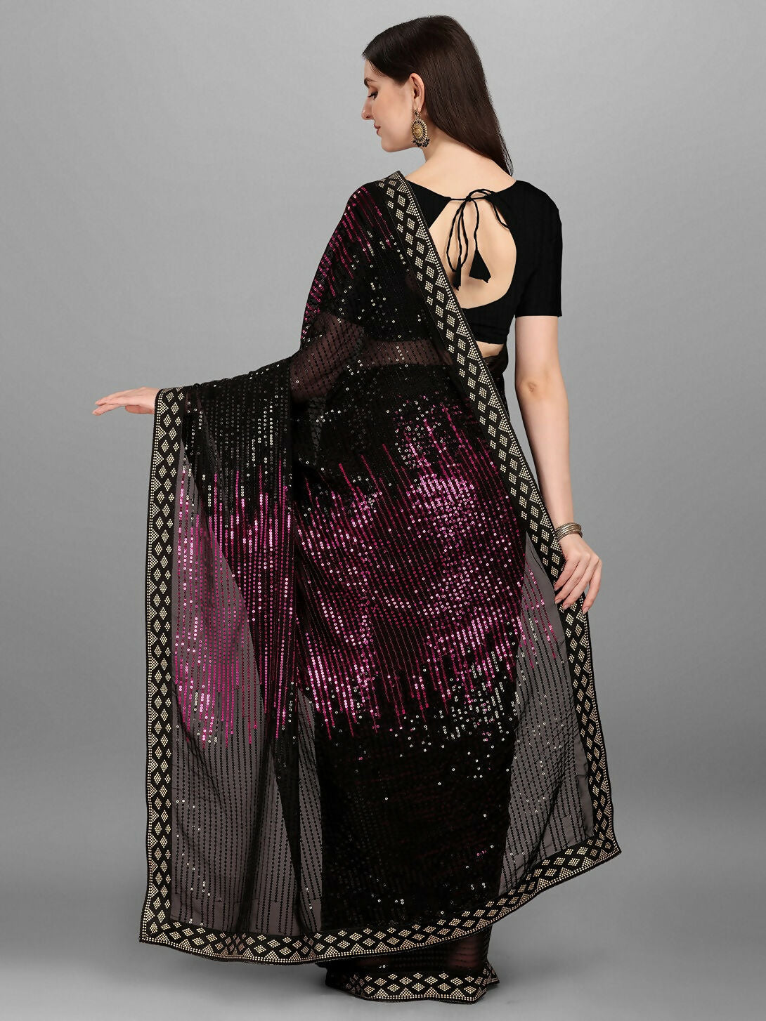 Black Georgette Embroidered Party Wear Saree