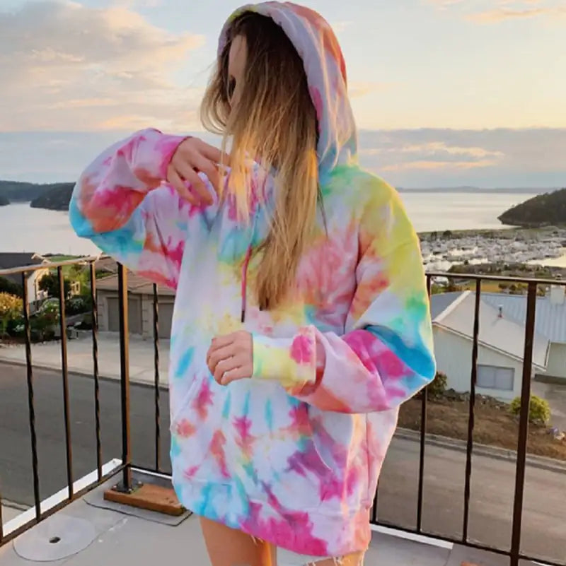 Women's Loose Tie-Dye Hooded Pullover Sweatshirt Casual Hoodie - Image 2