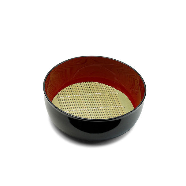 Lacquer Soba Bowl and Cup Set, 4 Cups and 1 Tray (Black/Red)
