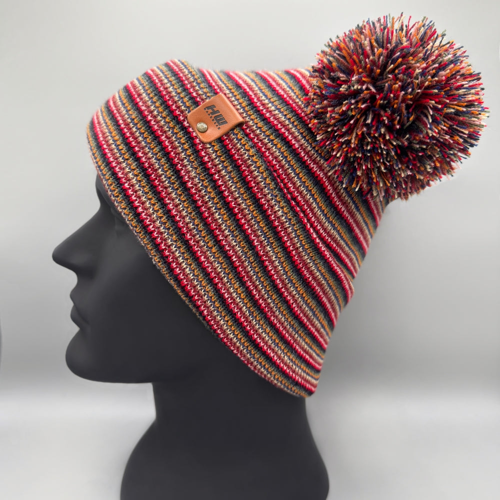Haakwear Double Pom Pom, H Stitch Beanie, Multi Color Hat, Made in USA